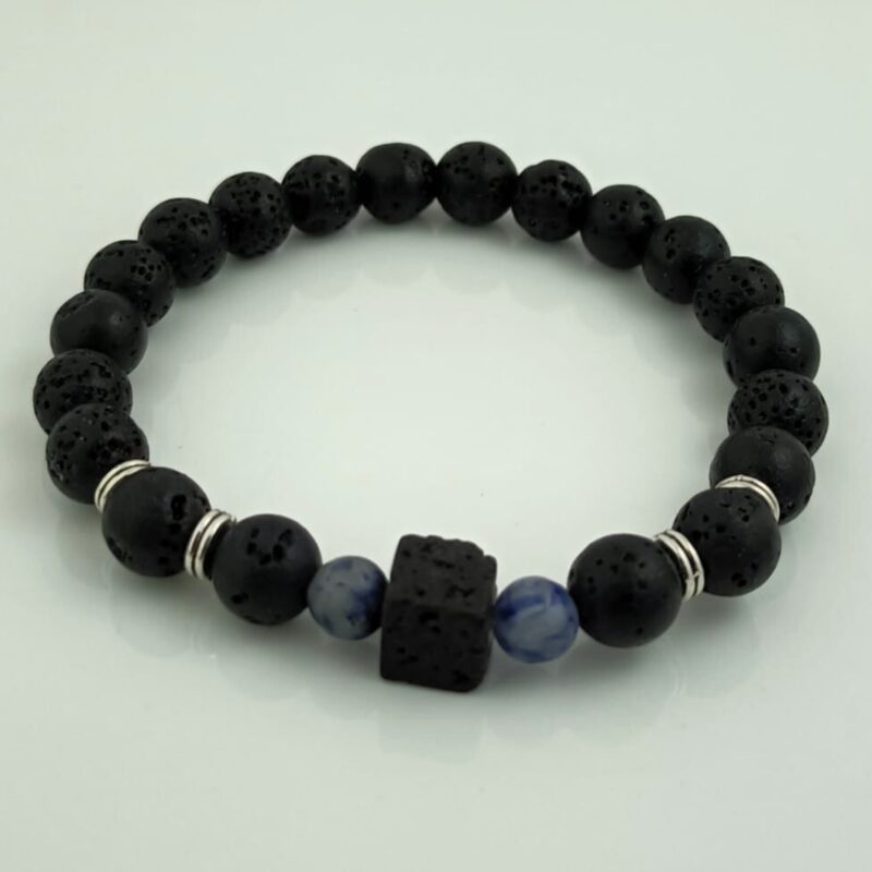 Matt Lava Rock Bracelet with Black Volcanic Stones & Silver Touch