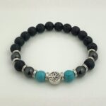 Classic Tree of Life Bracelet with Black Lava Stone & Turquoise Beads