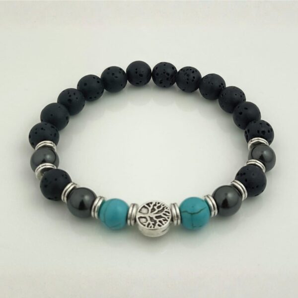 Classic Tree of Life Bracelet with Black Lava Stone & Turquoise Beads