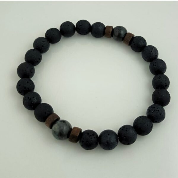 Stylish Handmade Black Lava Rock Bracelet with Wooden Bead