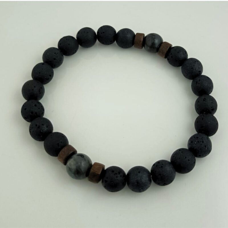 Stylish Handmade Black Lava Rock Bracelet with Wooden Bead