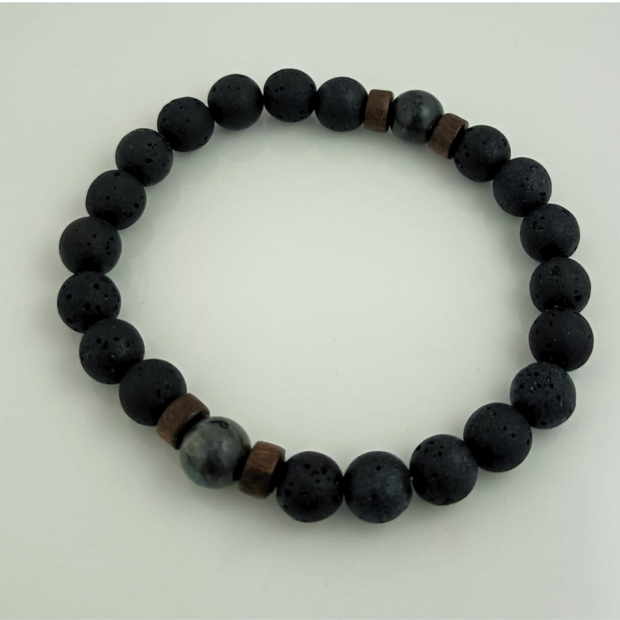 Stylish Handmade Black Lava Rock Bracelet with Wooden Bead