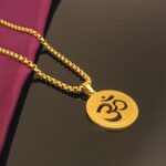 Gold Om Cutout Circular Pendant with Box Chain for Men
