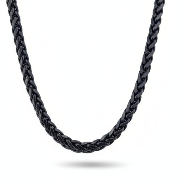 AuraSpark Men's Black Anti-Tarnish Wheat Chain Necklace