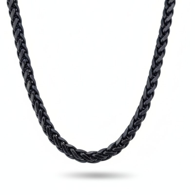 AuraSpark Men's Black Anti-Tarnish Wheat Chain Necklace
