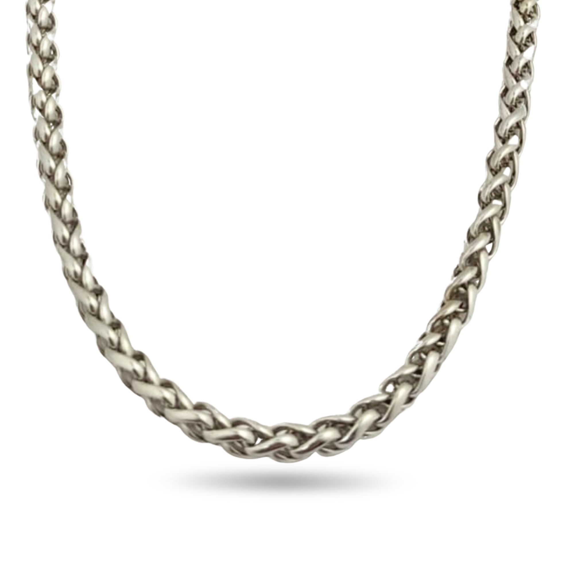 AuraSpark Silver Stainless Steel Wheat Chain for Men